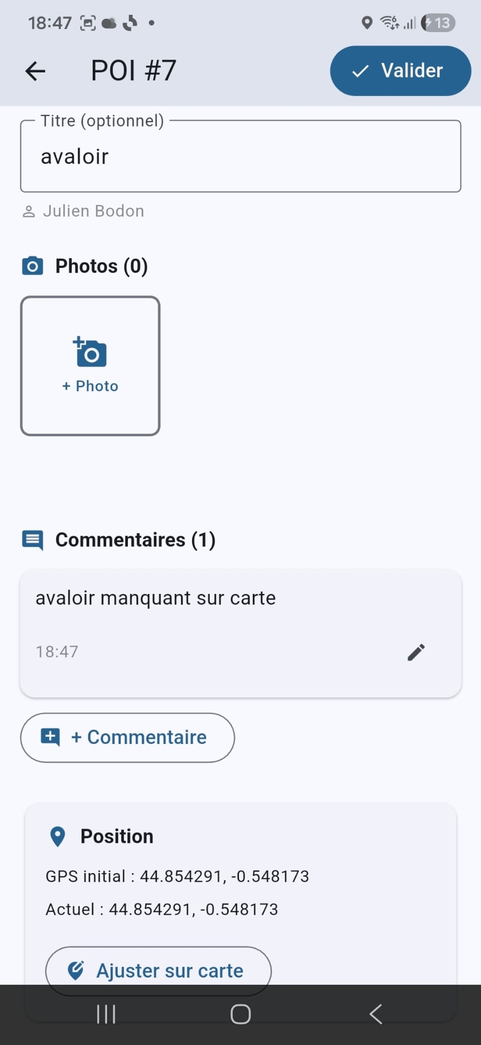 TopAssist — ajout d'un point d'intérêt géolocalisé