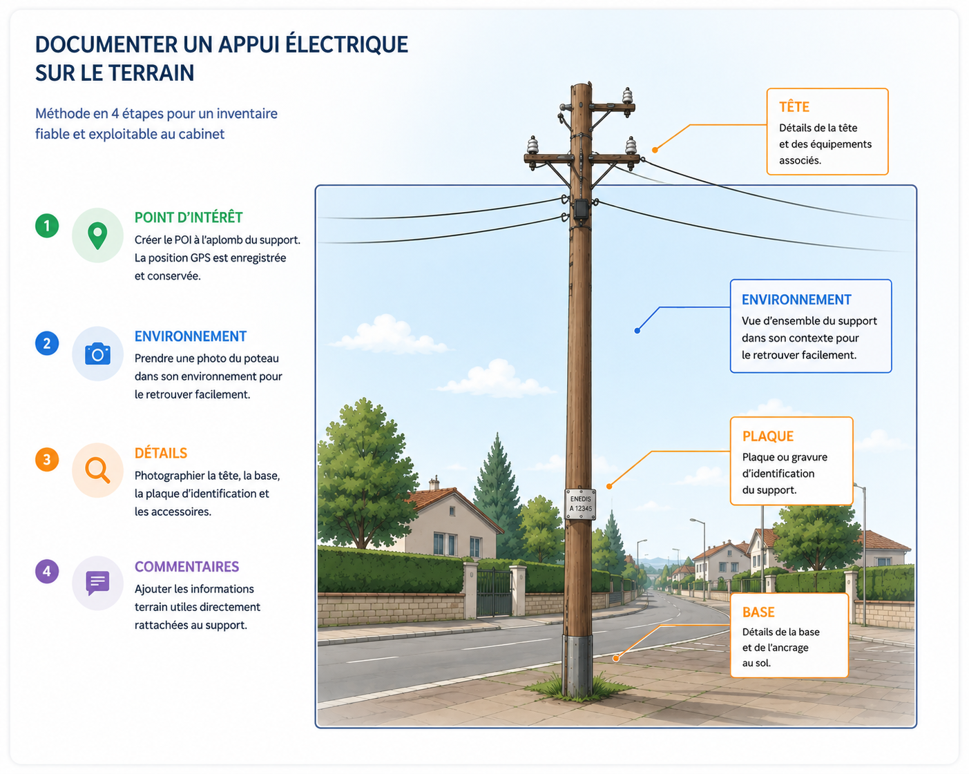 Un appui électrique avec ses photos rattachées à un point d'intérêt TopAssist